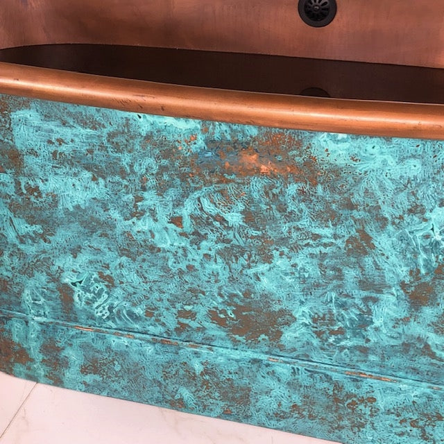 “Cognac59VG Air Jetted” 59" Freestanding French Bateau Pure Copper Bathtub with Aged Verdigris Exterior