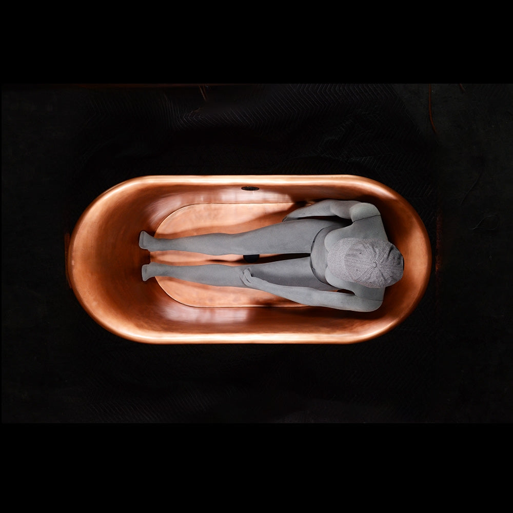 “Cognac59VG Air Jetted” 59" Freestanding French Bateau Pure Copper Bathtub with Aged Verdigris Exterior