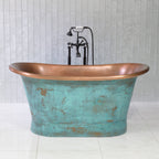 “Cognac59VG Soaking Tub” 59" Freestanding French Bateau Pure Copper Bathtub with Aged Verdigris Exterior