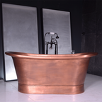 “Cognac59LA Air Jetted” 59" Freestanding French Bateau Pure Copper Bathtub with Light Aged Exterior