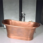 “Cognac59LA Soaking Tub” 59" Freestanding French Bateau Pure Copper Bathtub with Light Aged Exterior