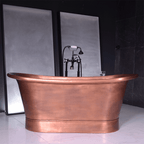 “Cognac59LA Soaking Tub” 59" Freestanding French Bateau Pure Copper Bathtub with Light Aged Exterior
