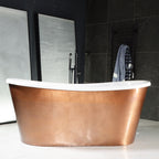 “Toulon59HAAir” 59" x 32.5" Self-Sanitizing Air Jetted French Bateau Tub Hammered Light Aged Solid Copper Exterior