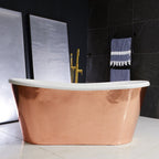 “Toulon59HPCAir” 59" x 32.5" Self-Sanitizing Air Jetted French Bateau Tub Hammered Polished Solid Copper Exterior