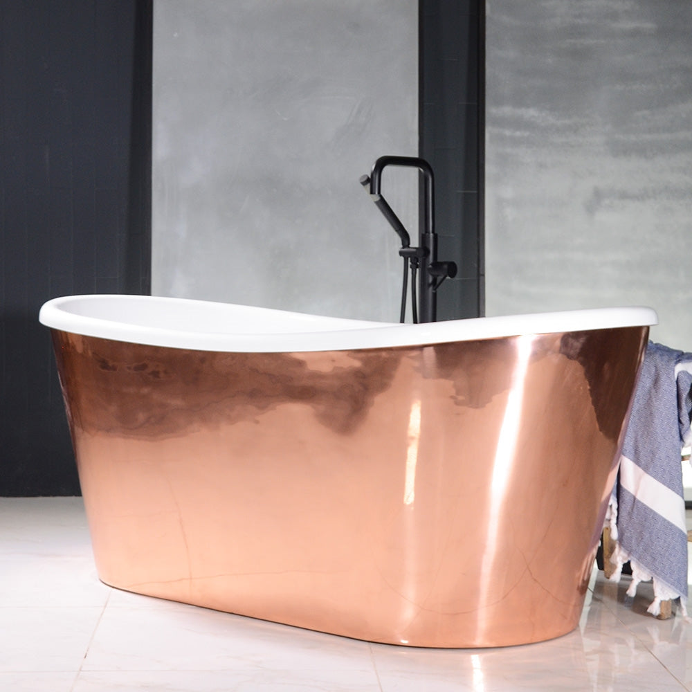 “Toulon59PCAir” 59" x 32.5" Self-Sanitizing Air Jetted French Bateau Tub Mirror Polished Solid Copper Exterior