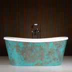 “Toulon59VG Air Jetted” 59" x 32.5" Verdigris Aged Solid Copper Exterior French Bateau Freestanding Tub with Thick CoreAcryl Acrylic Interior