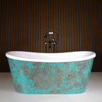 “Toulon59VG Air Jetted” 59" x 32.5" Verdigris Aged Solid Copper Exterior French Bateau Freestanding Tub with Thick CoreAcryl Acrylic Interior