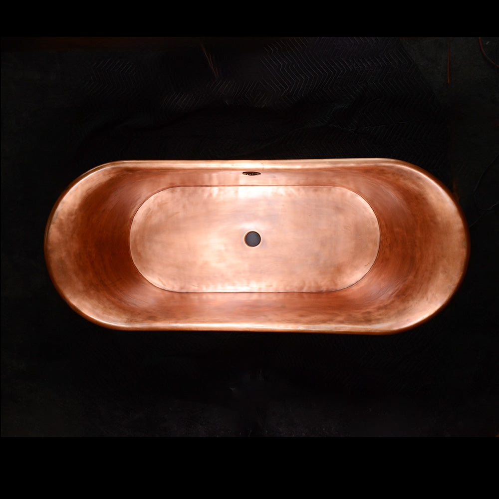 “Cognac67LA Soaking Tub” 67" Freestanding French Bateau Pure Copper Bathtub with Light Aged Exterior