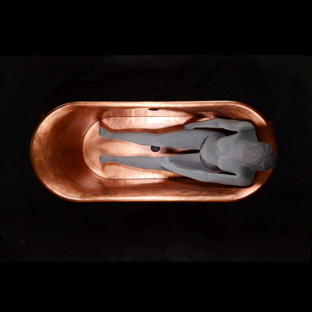 “Cognac67PC Soaking Tub” 67" Freestanding French Bateau Pure Copper Bathtub with Mirror Polished Exterior