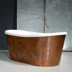 “Toulon67AAir” 67" x 32.5" Self-Sanitizing Air Jetted French Bateau Tub Dark Aged Solid Copper Exterior