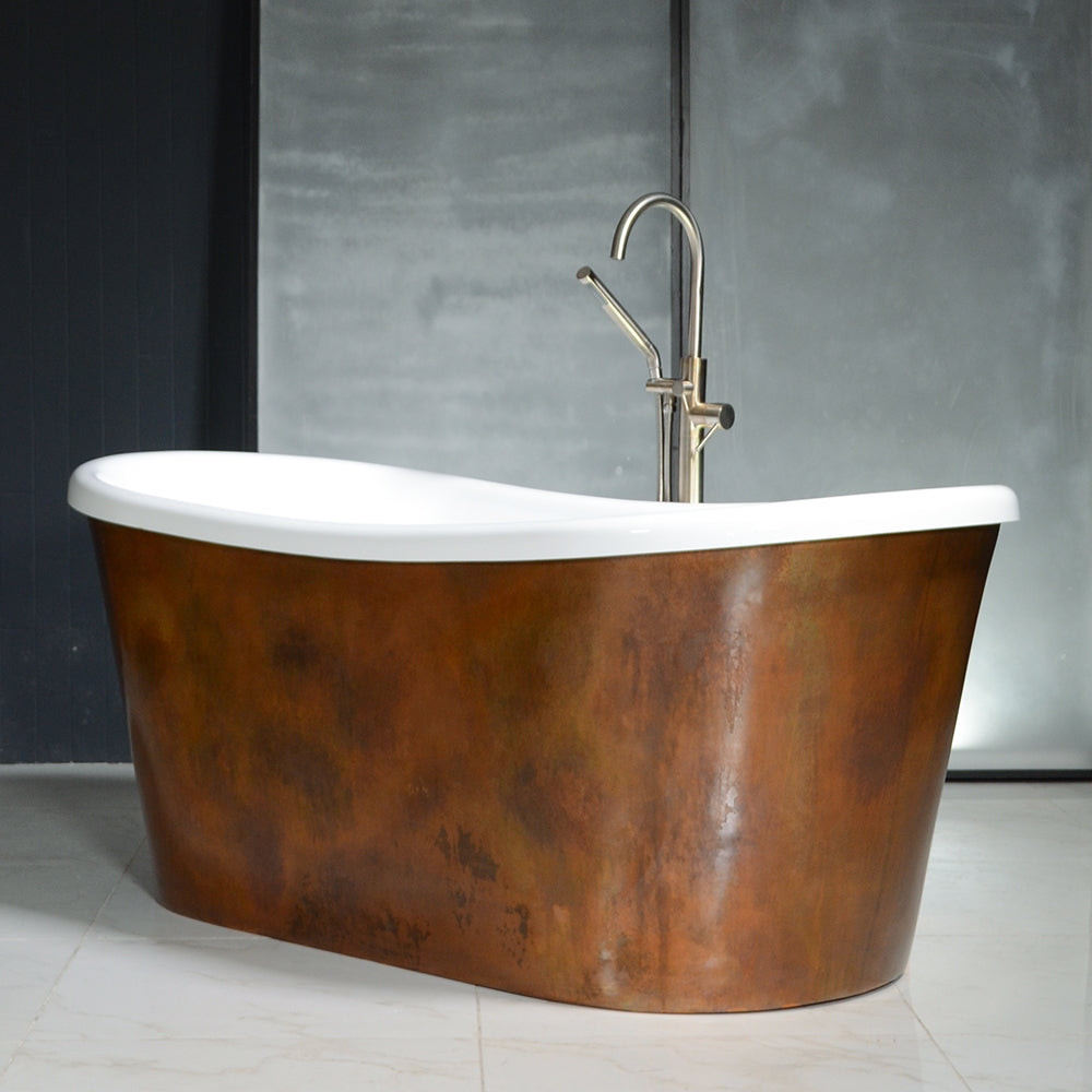 “Toulon67AAir” 67" x 32.5" Self-Sanitizing Air Jetted French Bateau Tub Dark Aged Solid Copper Exterior