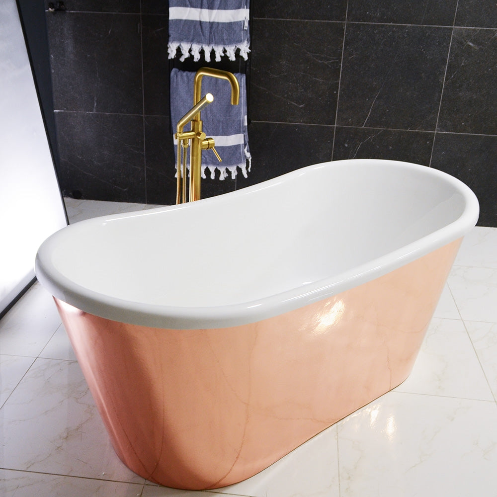 “Toulon67HPCAir” 67" x 32.5" Self-Sanitizing Air Jetted French Bateau Tub Hammered Polished Solid Copper Exterior