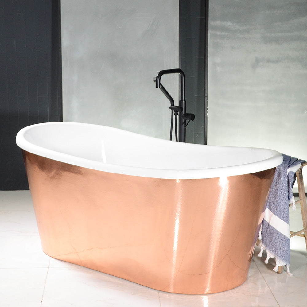 “Toulon67PCAir” 67" x 32.5" Self-Sanitizing Air Jetted French Bateau Tub Mirror Polished Solid Copper Exterior