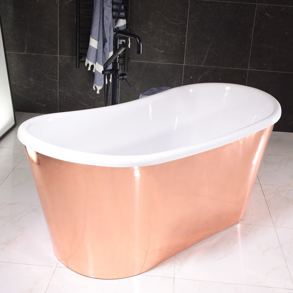 “Toulon67PCAir” 67" x 32.5" Self-Sanitizing Air Jetted French Bateau Tub Mirror Polished Solid Copper Exterior