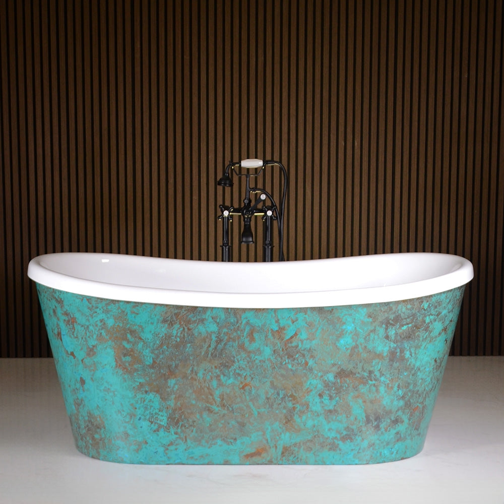 “Toulon67VG Air Jetted” 67" x 32.5" Verdigris Aged Solid Copper Exterior French Bateau Freestanding Tub with Thick CoreAcryl Acrylic Interior