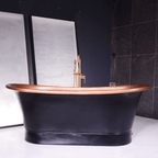 “Cognac73BK Air Jetted” 73" Freestanding French Bateau Pure Copper Bathtub with Eggshell Black Exterior