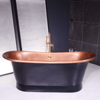 “Cognac73BK Air Jetted” 73" Freestanding French Bateau Pure Copper Bathtub with Eggshell Black Exterior