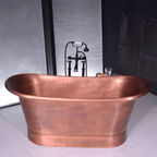 “Cognac73LA Air Jetted” 73" Freestanding French Bateau Pure Copper Bathtub with Light Aged Exterior