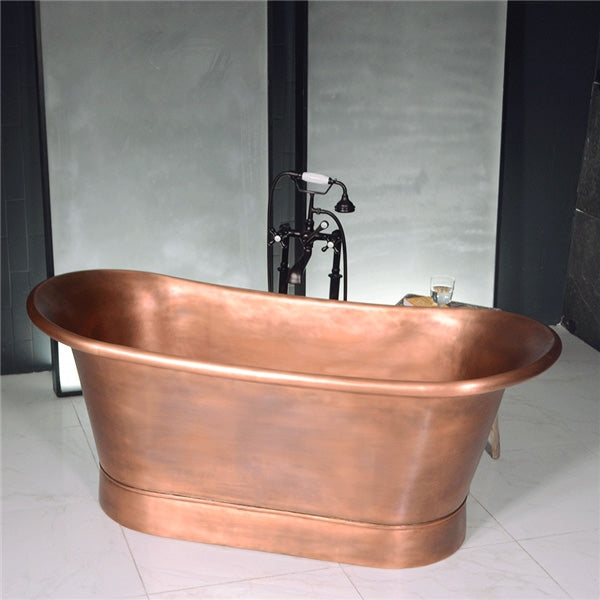 “Cognac73LA Soaking Tub” 73" Freestanding French Bateau Pure Copper Bathtub with Light Aged Exterior