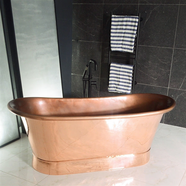 “Cognac73PC Air Jetted” 73" Freestanding French Bateau Pure Copper Bathtub with Mirror Polished Exterior