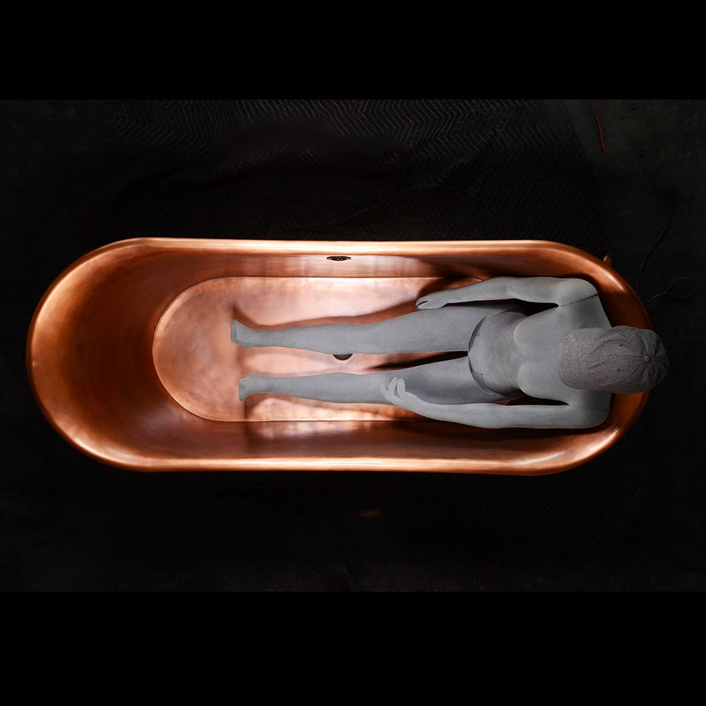 “Cognac73PC Air Jetted” 73" Freestanding French Bateau Pure Copper Bathtub with Mirror Polished Exterior