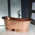 “Cognac73PC Soaking Tub” 73" Freestanding French Bateau Pure Copper Bathtub with Mirror Polished Exterior