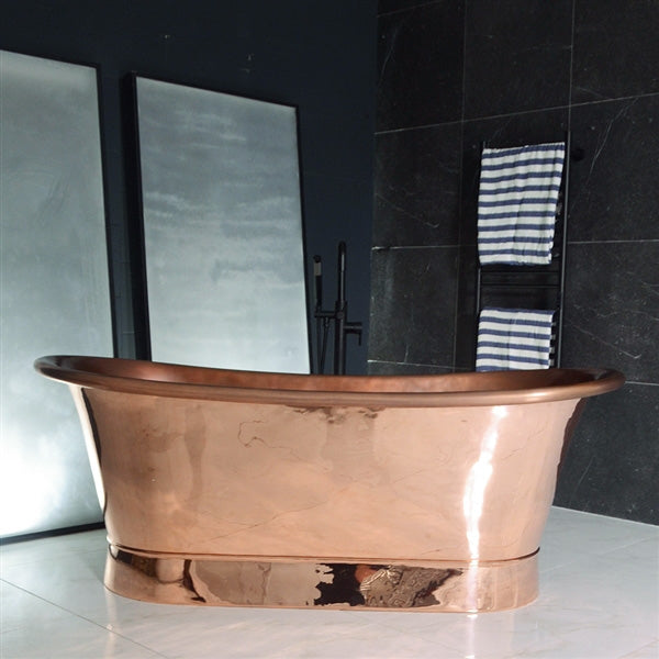 “Cognac73PC Soaking Tub” 73" Freestanding French Bateau Pure Copper Bathtub with Mirror Polished Exterior