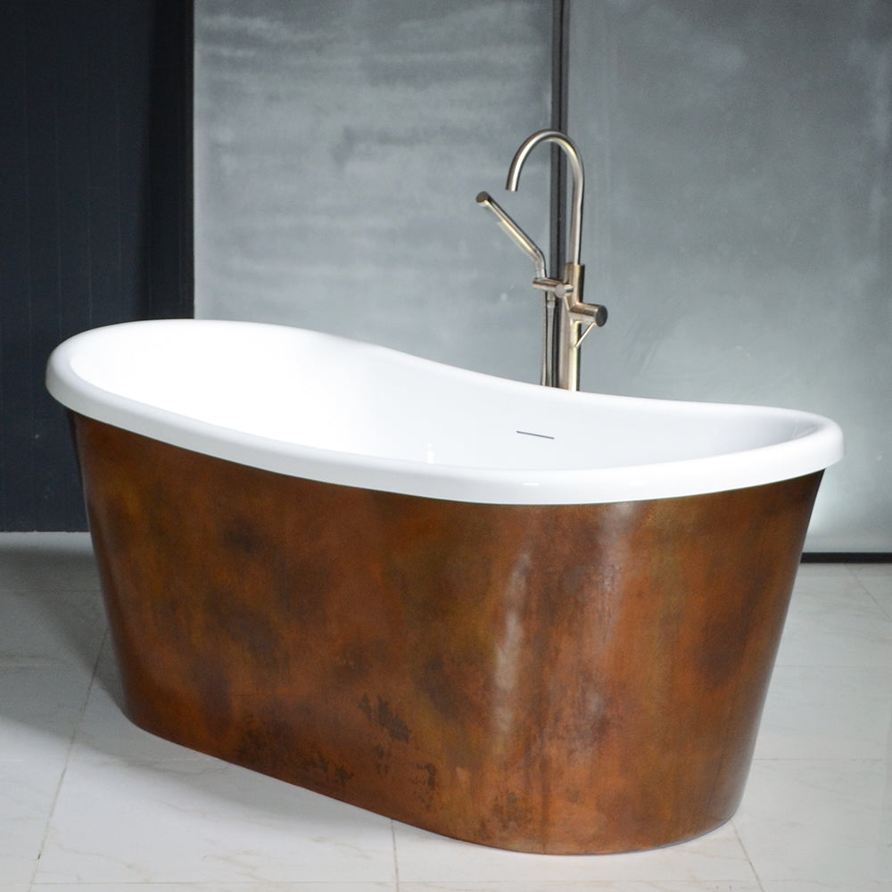 “Toulon73AAir” 73" x 32.5" Self-Sanitizing Air Jetted French Bateau Tub Dark Aged Solid Copper Exterior