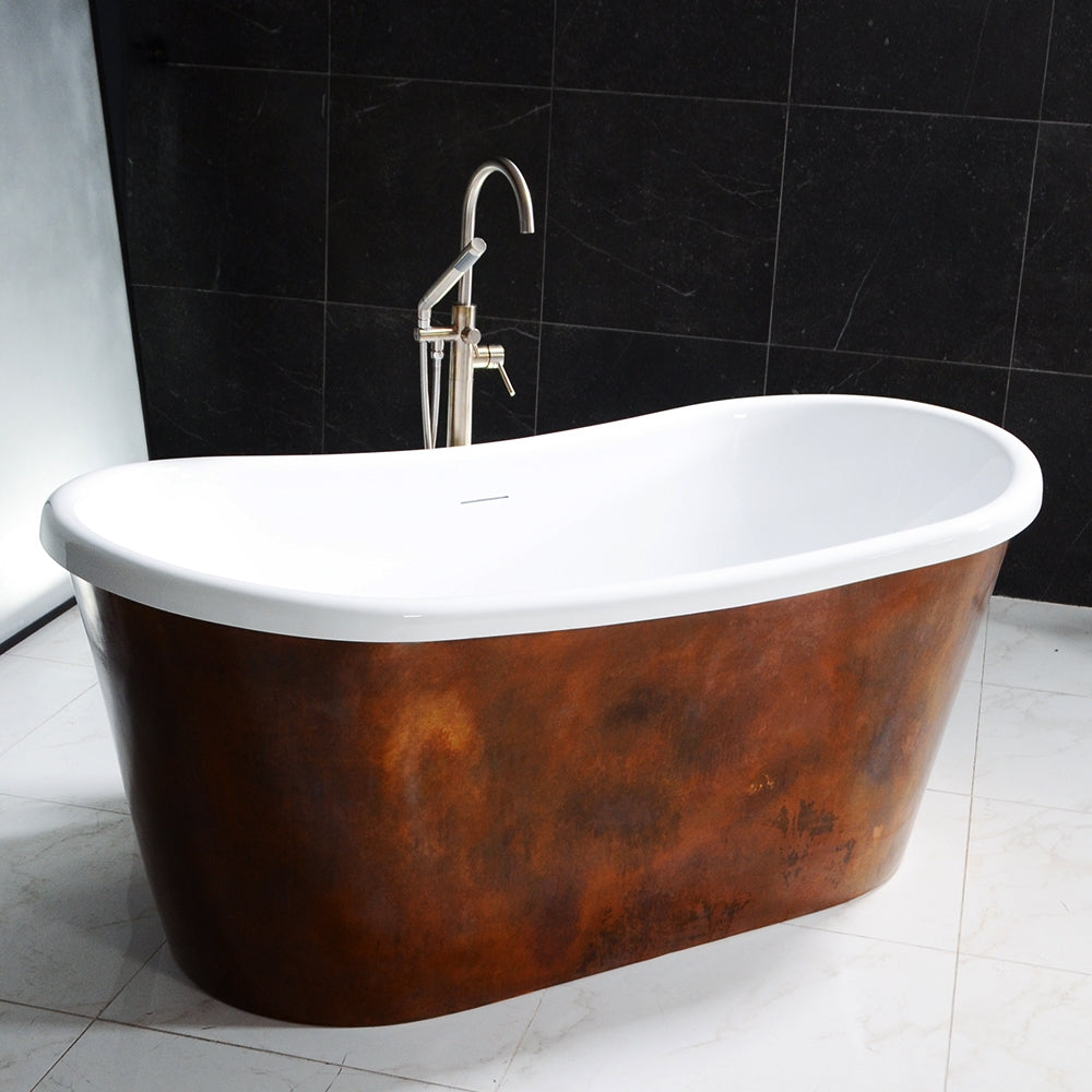 “Toulon73AAir” 73" x 32.5" Self-Sanitizing Air Jetted French Bateau Tub Dark Aged Solid Copper Exterior