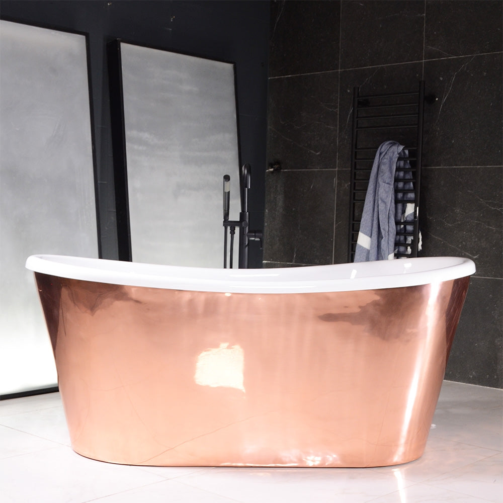 “Toulon73PCAir” 73" x 32.5" Self-Sanitizing Air Jetted French Bateau Tub Mirror Polished Solid Copper Exterior