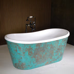 “Toulon73VG Air Jetted” 73" x 32.5" Verdigris Aged Solid Copper Exterior French Bateau Freestanding Tub with Thick CoreAcryl Acrylic Interior