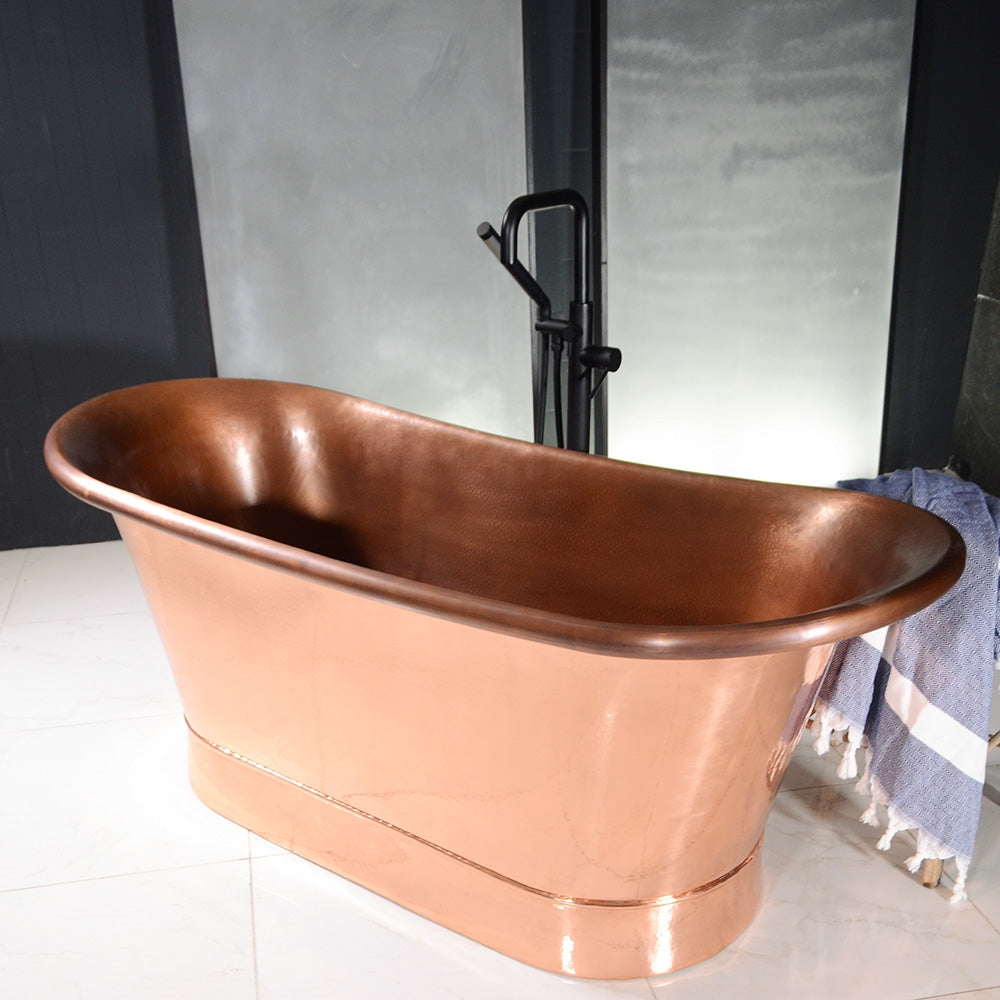 “Colmar59HPCAir” 59" Variable Speed Air Jetted Hammered Copper French Bateau Bathtub with Ozone Sanitizing