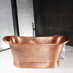 “Colmar67HLAAir” 67" Variable Speed Air Jetted Hammered Lightly Aged Copper French Bateau Bathtub with Ozone Sanitizing
