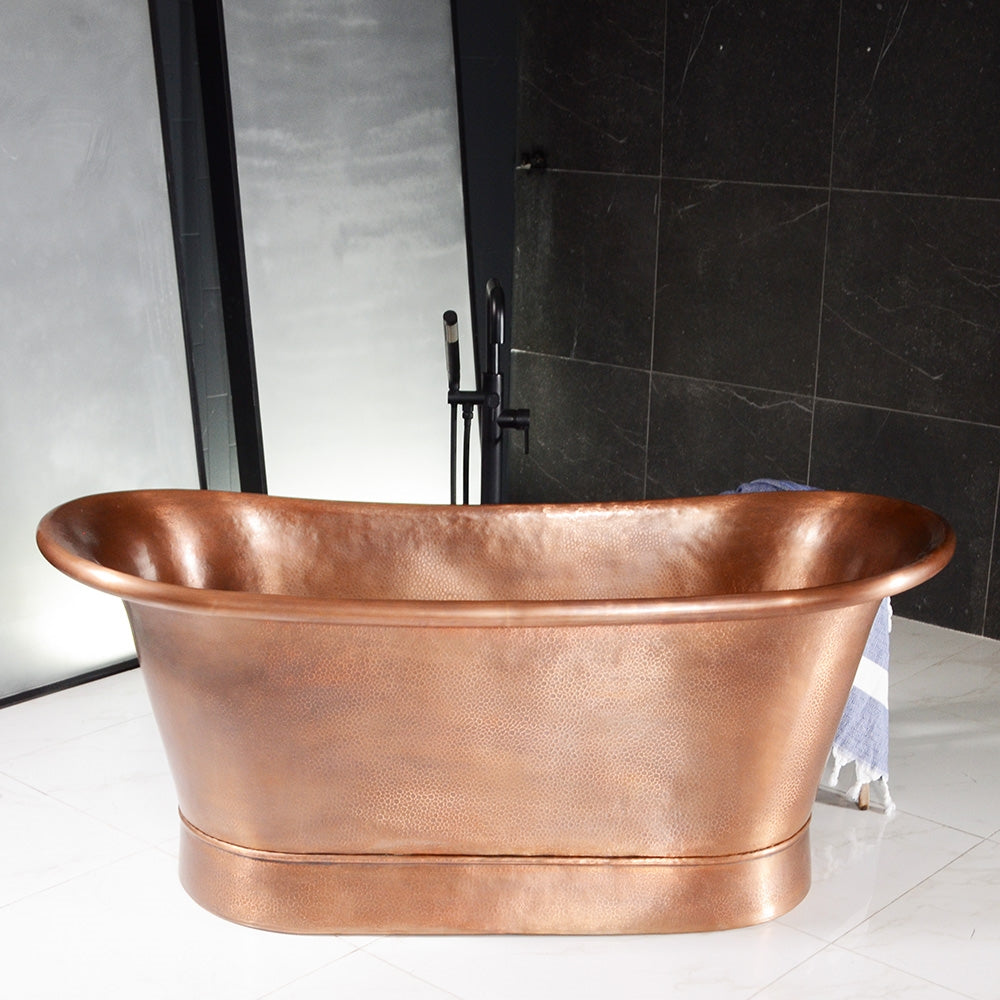“Colmar67HLAAir” 67" Variable Speed Air Jetted Hammered Lightly Aged Copper French Bateau Bathtub with Ozone Sanitizing