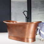 “Colmar67HLAAir” 67" Variable Speed Air Jetted Hammered Lightly Aged Copper French Bateau Bathtub with Ozone Sanitizing