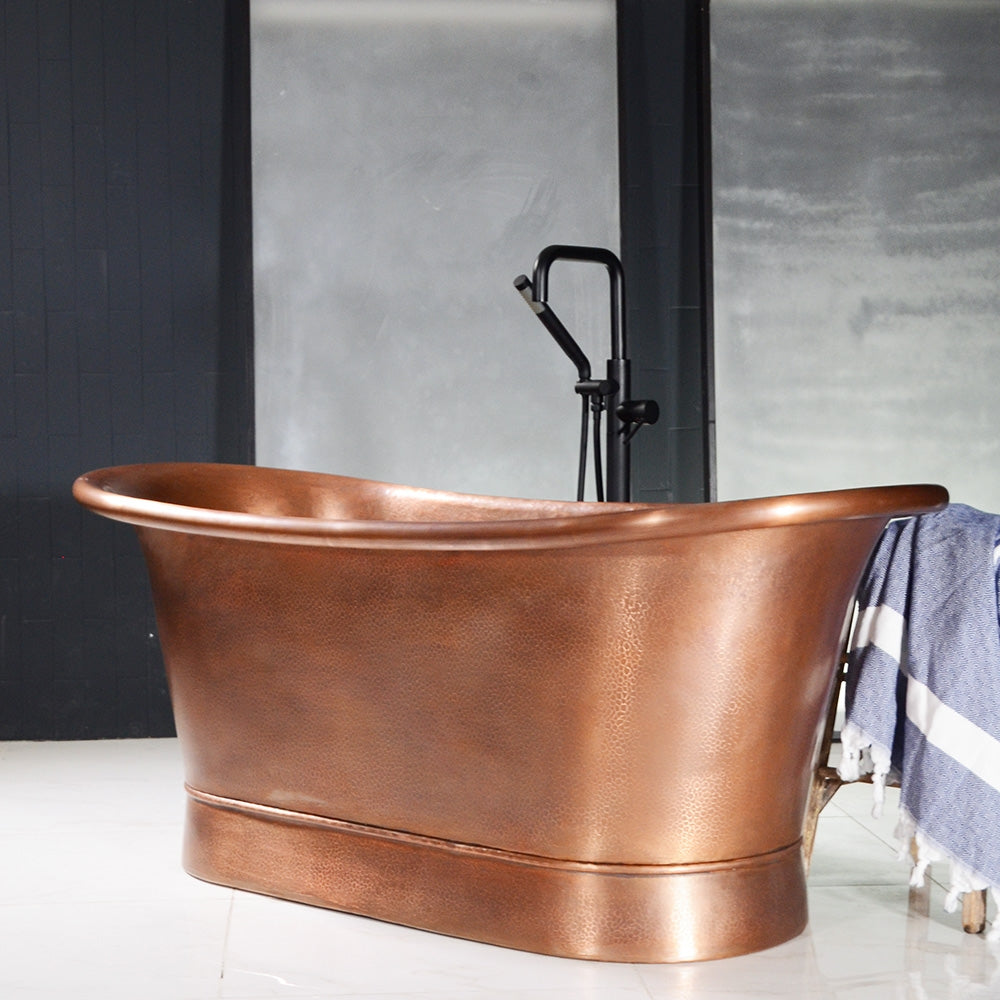 “Colmar67HLAAir” 67" Variable Speed Air Jetted Hammered Lightly Aged Copper French Bateau Bathtub with Ozone Sanitizing