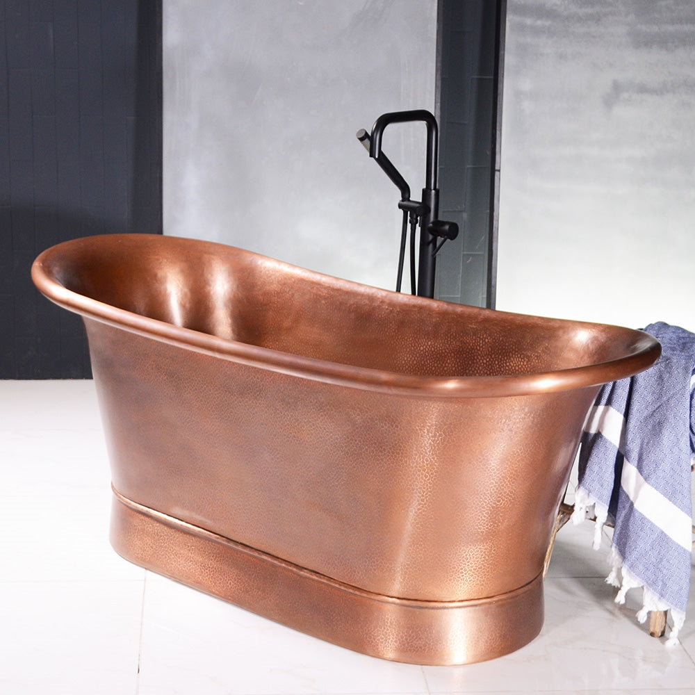 “Colmar73HLAAir” 73" Variable Speed Air Jetted Hammered Lightly Aged Copper French Bateau Bathtub with Ozone Sanitizing