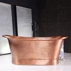 “Colmar73HLAAir” 73" Variable Speed Air Jetted Hammered Lightly Aged Copper French Bateau Bathtub with Ozone Sanitizing