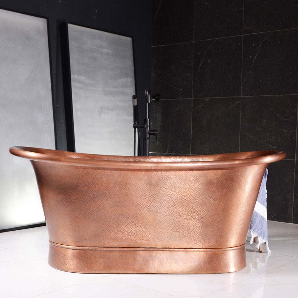 “Colmar73HLAAir” 73" Variable Speed Air Jetted Hammered Lightly Aged Copper French Bateau Bathtub with Ozone Sanitizing