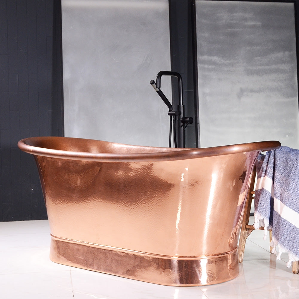 “Colmar73HPCAir” 73" Variable Speed Air Jetted Hammered Copper French Bateau Bathtub with Ozone Sanitizing