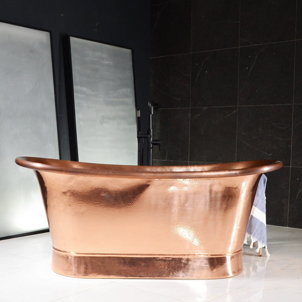 “Colmar73HPCAir” 73" Variable Speed Air Jetted Hammered Copper French Bateau Bathtub with Ozone Sanitizing