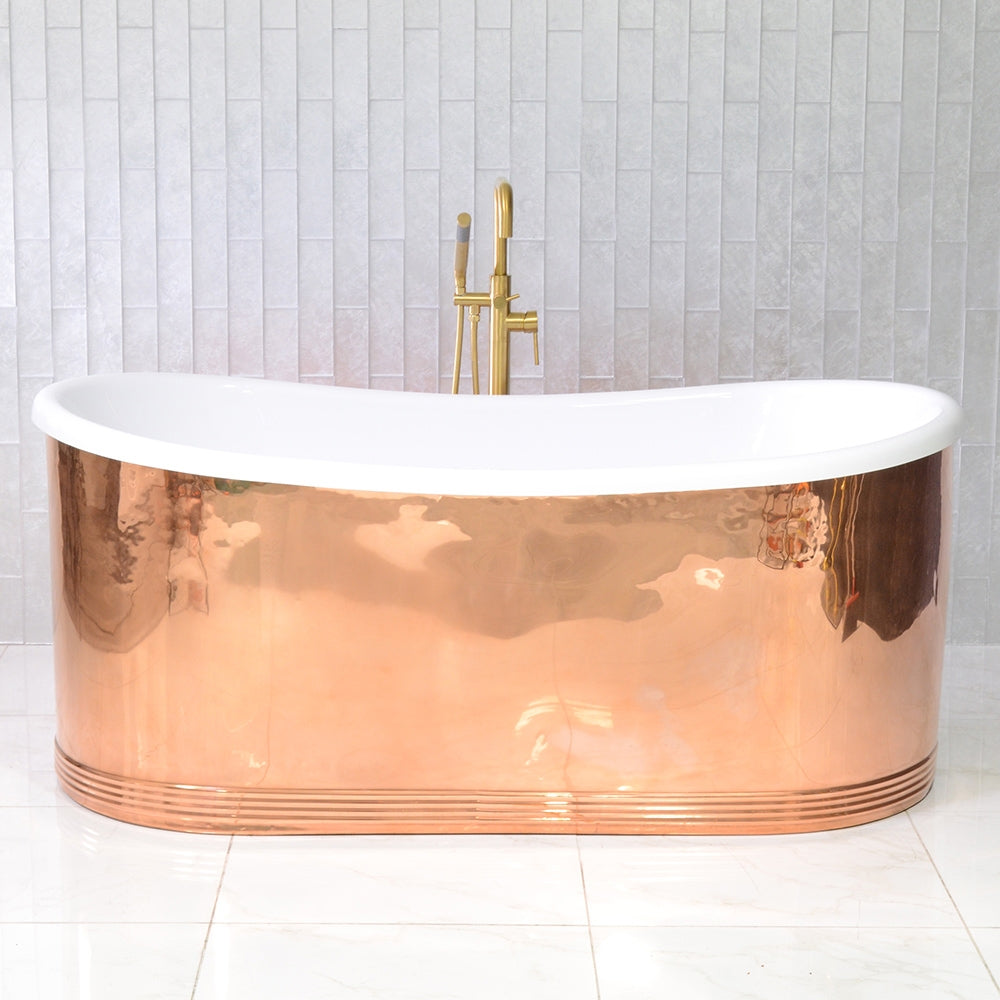 “Biarritz S73POL Hydro Spa Jetted” 73 Inch Mirror Polished Copper Shell French Bateau Bathtub with CoreAcryl Acrylic Interior