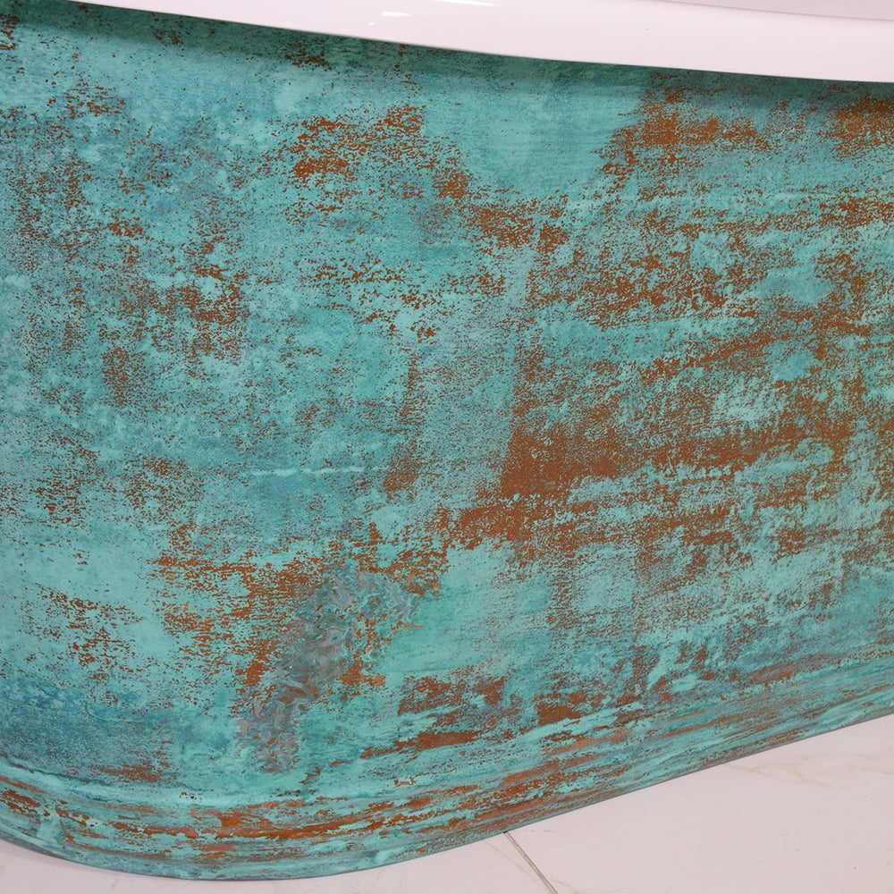 “Marseille W67VG Water Jetted” 67 Inch Verdigris Aged Copper Shell French Bateau Bathtub with CoreAcryl Acrylic Interior