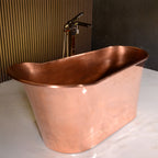 “Wild West 59PC Soaking Tub” 59 inch Freestanding Single Slipper Pedestal Pure Copper Bathtub with Light Aged Interior and Mirror Polished Exterior Finish
