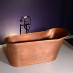 “SanSiro Wild West 67LAAir ” 67 inch “Warmed Air Jetted” Pure Copper Freestanding Single Slipper Pedestal Bathtub with Light Aged Finish