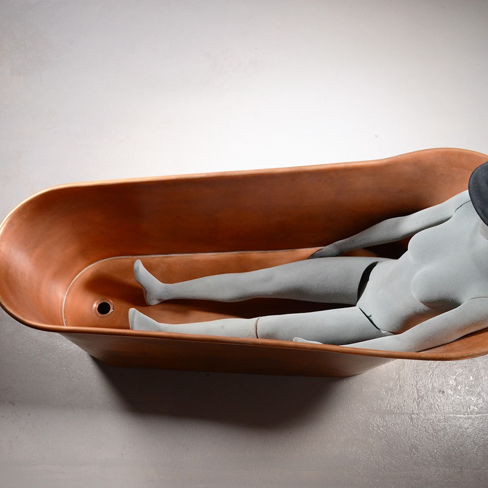 “SanSiro Wild West 67LAAir ” 67 inch “Warmed Air Jetted” Pure Copper Freestanding Single Slipper Pedestal Bathtub with Light Aged Finish