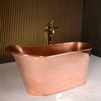 “Wild West 67PC Soaking Tub” 67 inch Freestanding Single Slipper Pedestal Pure Copper Bathtub with Light Aged Interior and Mirror Polished Exterior Finish